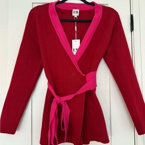 BNWT Vibrant Red and Pink Women's Wrap Sweater - Size L